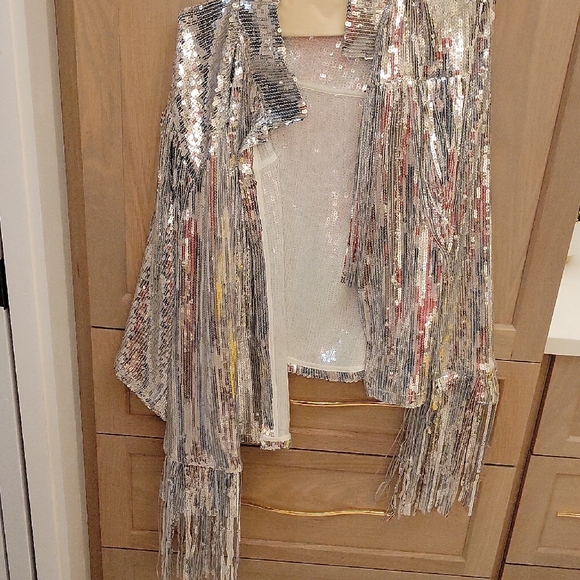 Source Unknown Jackets & Blazers - Source Unknown Shimmering Silver Fringe Blazer